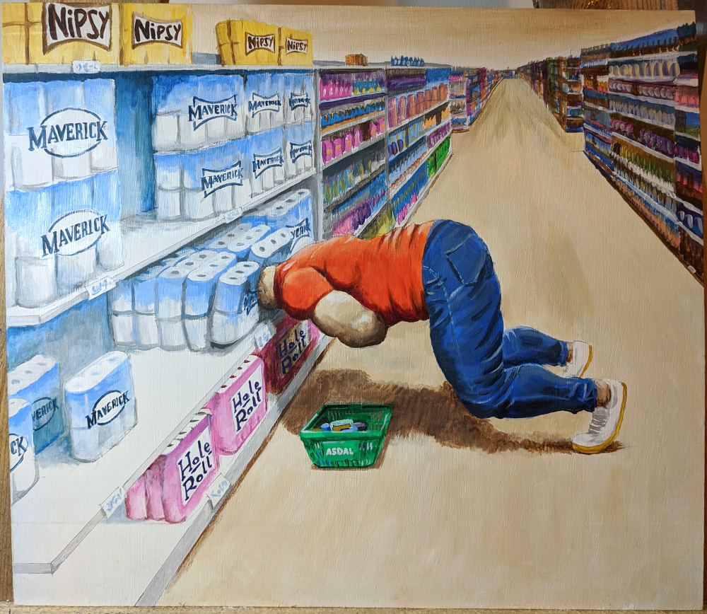 Painting of Max Lahiff Shopping by Pelmo